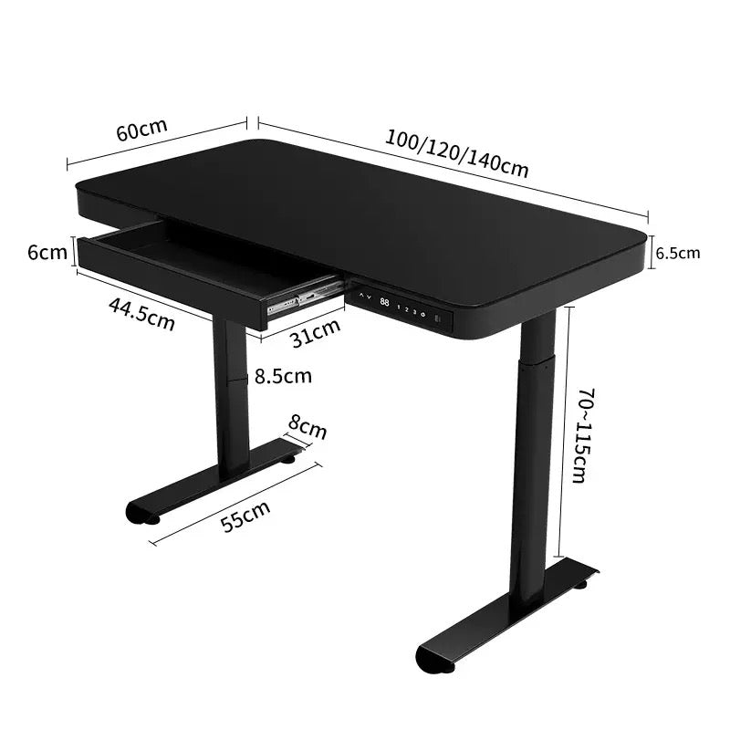 Black Tempered Glass Electric Height-Adjustable Smart Desk for Office and Study (1.4m)