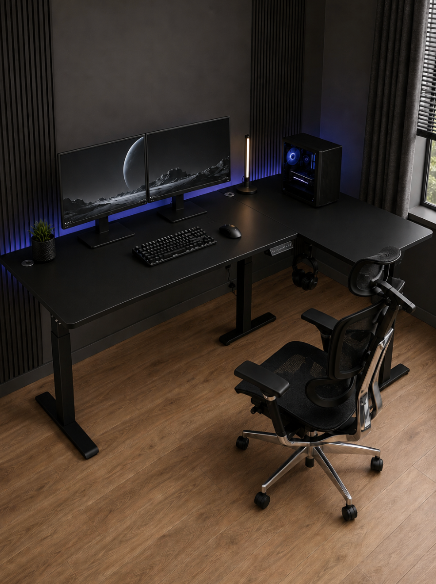 Black L-Shape Electric Standing Smart Gaming Desk (1.6m)