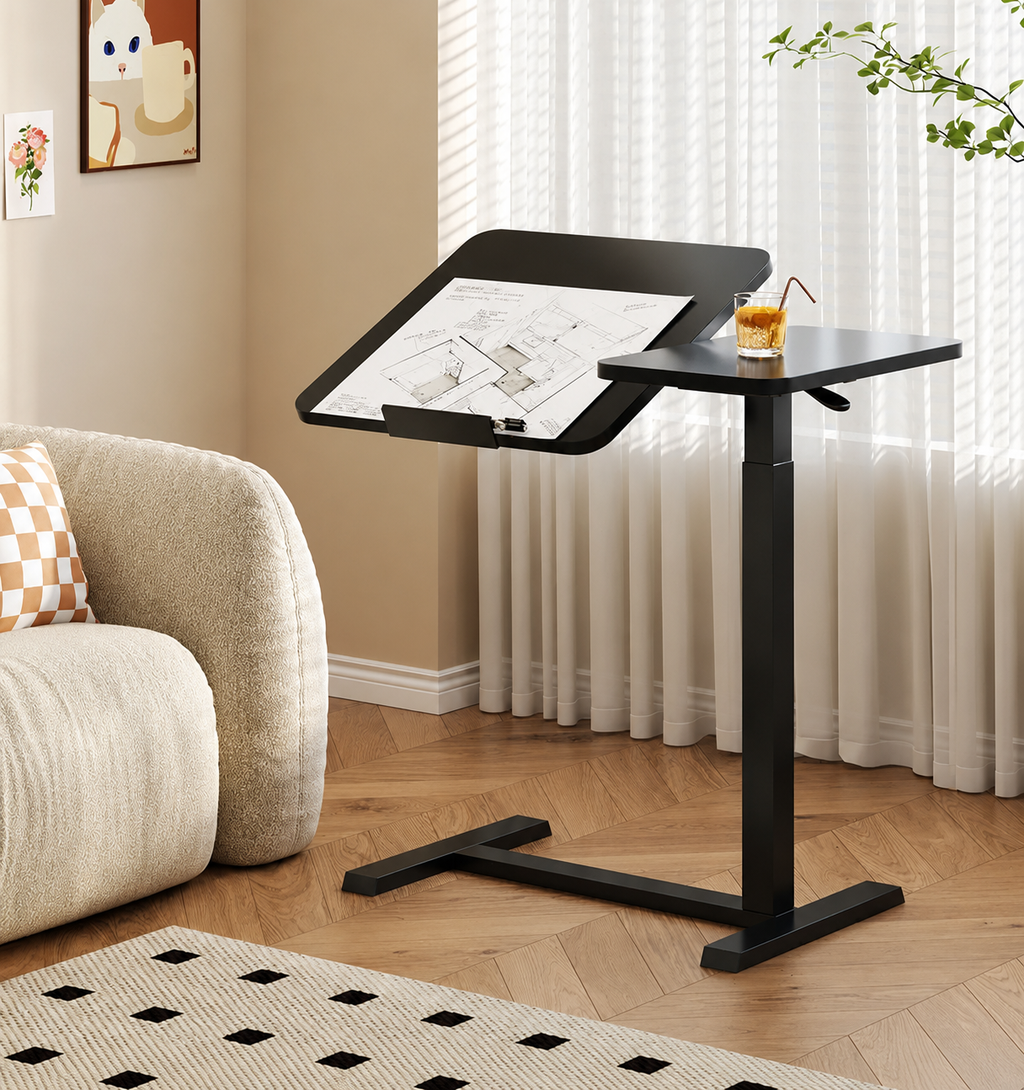 Walnut Height-Adjustable Mobile Bedside Table – Compact & Flexible