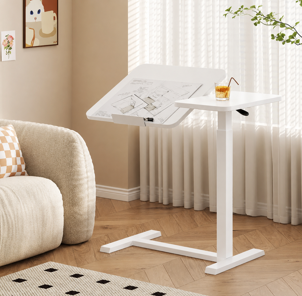 White Height-Adjustable Mobile Bedside Table – Compact & Flexible