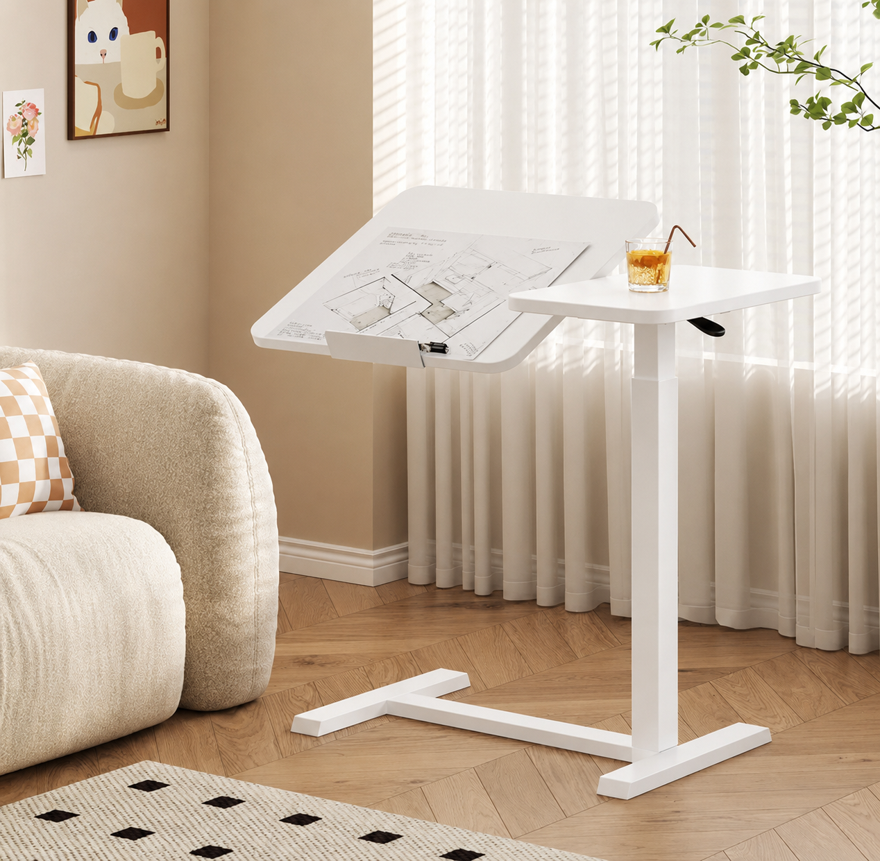 Black Height-Adjustable Mobile Bedside Table – Compact & Flexible