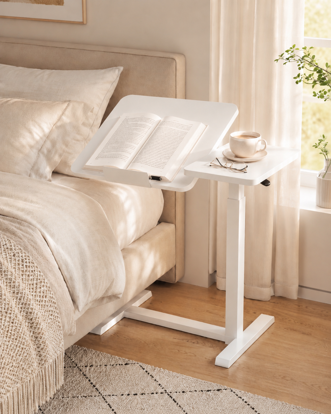 White Height-Adjustable Mobile Bedside Table – Compact & Flexible