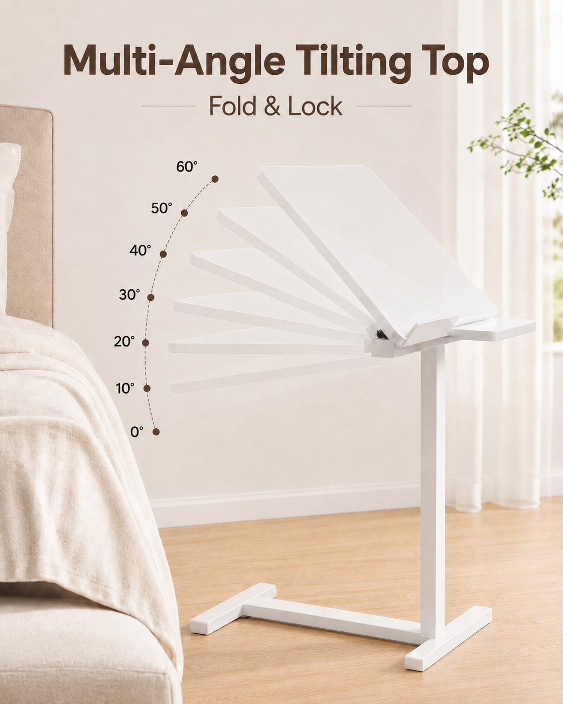Black Height-Adjustable Mobile Bedside Table – Compact & Flexible