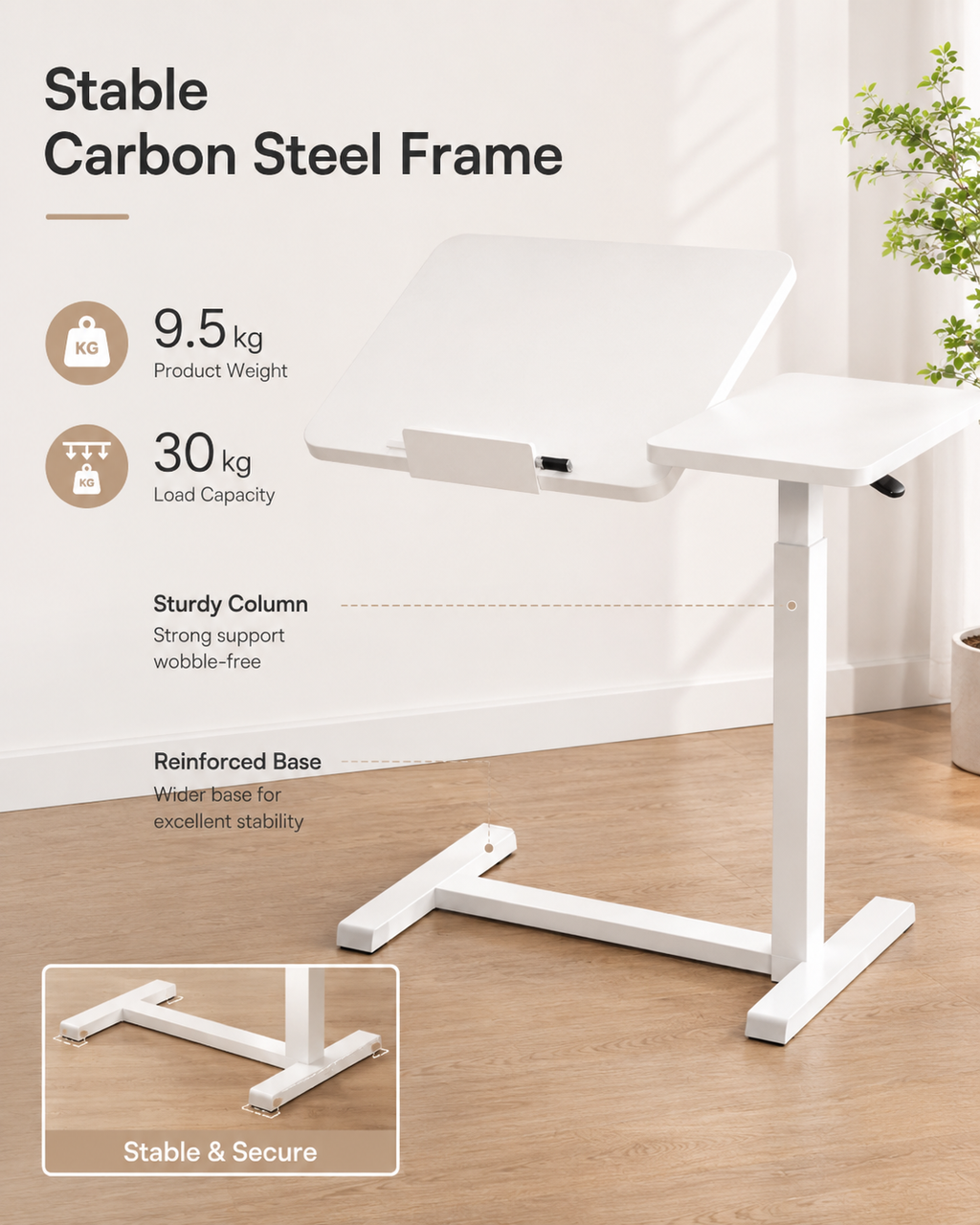 White Height-Adjustable Mobile Bedside Table – Compact & Flexible