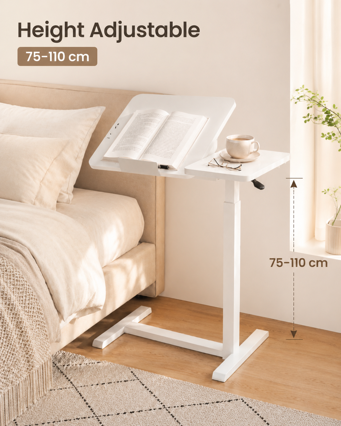 Black Height-Adjustable Mobile Bedside Table – Compact & Flexible