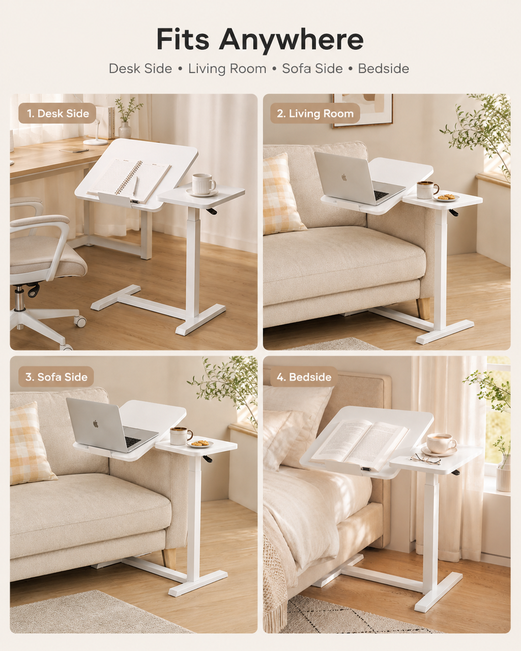 White Height-Adjustable Mobile Bedside Table – Compact & Flexible